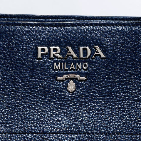 PRADA Charm Square Tote Bag Navy WS12624