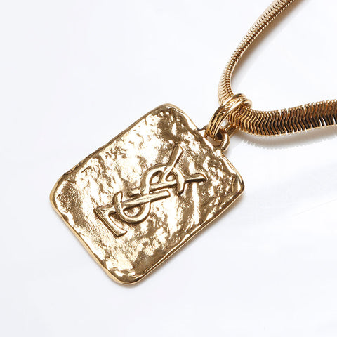 YVES SAINT LAURENT YSL logo plate Necklace gold WS12654