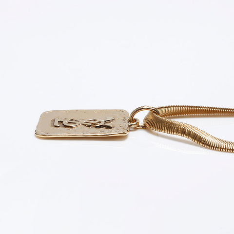YVES SAINT LAURENT YSL logo plate Necklace gold WS12654