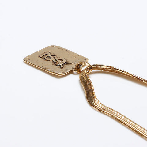 YVES SAINT LAURENT YSL logo plate Necklace gold WS12654