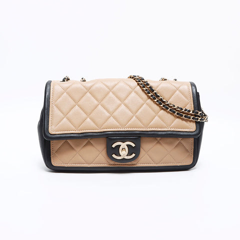 Chanel Chanel 20. Lambskin Matelasse Bicolor Umhängetasche Beige schwarz WS12664