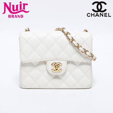 シャネル CHANEL ミニマトラッセ キャビアスキン ショルダーバッグ ホワイト WS12665