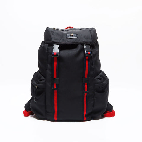 Gucci webline techno toile rayure grande capacité sac à dos / sac à dos noir ws12673