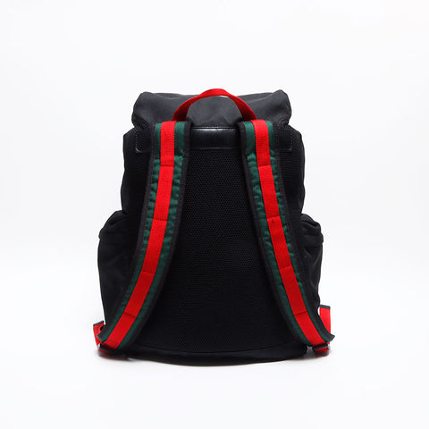 Gucci webline techno toile rayure grande capacité sac à dos / sac à dos noir ws12673
