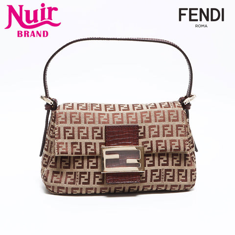 FENDI Zucchino Mini Mamma Bucket Leather Canvas 8BR180 Handbag Brown WS12675