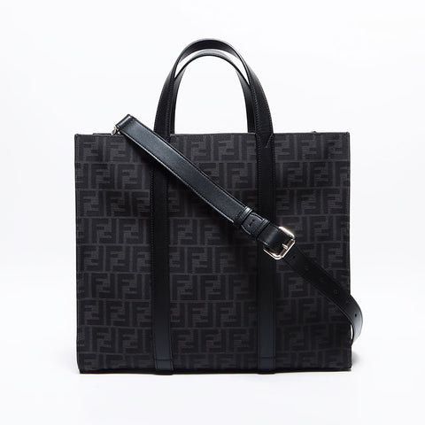 FENDI ZUCCA 2way FF Jacquard Leather 7VA390 Tote Bag black WS12676