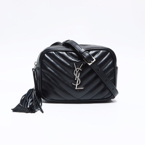 YVES SAINT LAURENT V-stitch tassel leather YSL Shoulder Bag black