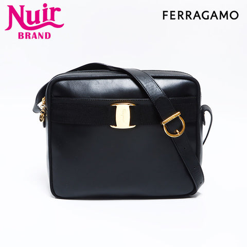 Salvatore Ferragamo Vara Leder Gold Hardware -Umhängetasche Schwarz WS12681