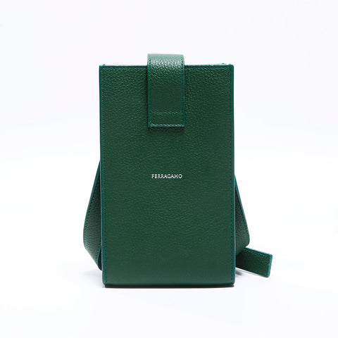 Salvatore Ferragamo Gancini Unisex SilverMetal Logo Shoulder Bag green WS12683