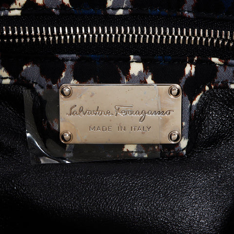 Salvatore Ferragamo Vara Ribbon Leopard Black Shoulder Bag Black WS12684