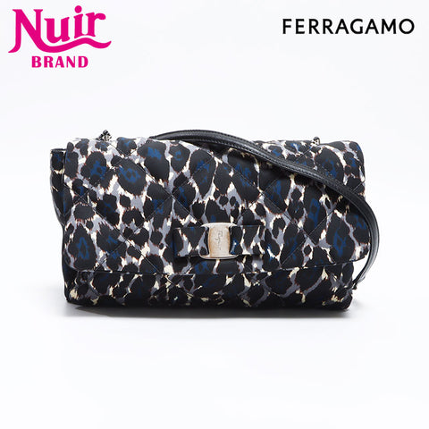 Salvatore Ferragamo Vara Ribbon Leopard Schwarzer Umhängetasche Schwarz WS12684