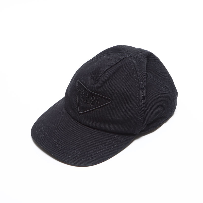 PRADA Triangle Logo Embroidered 2022 Size:M Hat Black WS12693