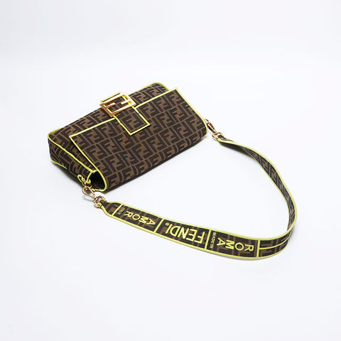 FENDI Zucca Mamma Bucket Yellow Roma Amor Shoulder Bag Brown WS12694