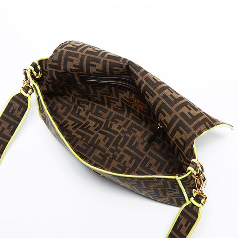 FENDI Zucca Mamma Bucket Yellow Roma Amor Shoulder Bag Brown WS12694