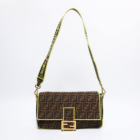 FENDI Zucca Mamma Bucket Yellow Roma Amor Shoulder Bag Brown WS12694