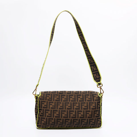 FENDI Zucca Mamma Bucket Yellow Roma Amor Shoulder Bag Brown WS12694