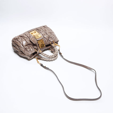 Miu Miu Matelasse 2way Leather Shoulder Bag Brown WS12718