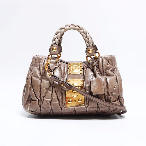 Miu Miu Matelasse 2way Leather Shoulder Bag Brown WS12718 – NUIR