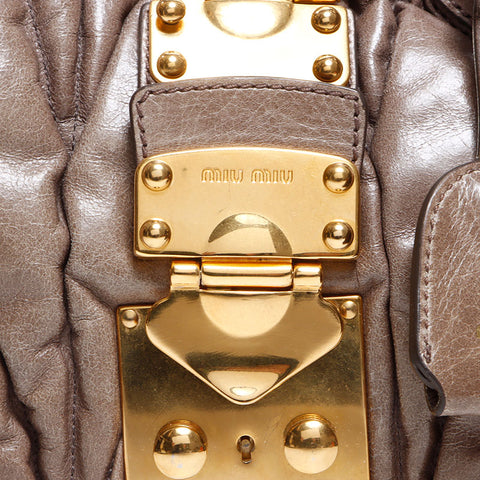 Miu Miu Matelasse 2way Leather Shoulder Bag Brown WS12718