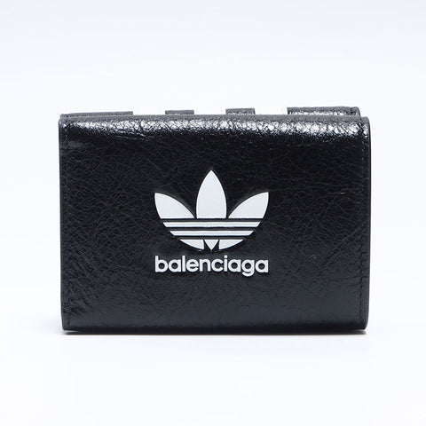 バレンシアガ BALENCIAGA ×Adidas アディダス ミニ コンパクト コラボ 三つ折り財布 ブラック WS12722