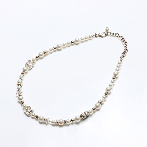 CHANEL 23C COCO Mark Rhinestone Pearl Necklace gold WS12730