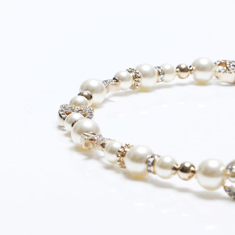 CHANEL 23C COCO Mark Rhinestone Pearl Necklace gold WS12730