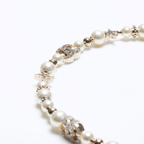 CHANEL 23C COCO Mark Rhinestone Pearl Necklace gold WS12730