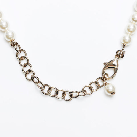 CHANEL 23C COCO Mark Rhinestone Pearl Necklace gold WS12730