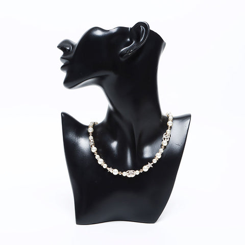 CHANEL 23C COCO Mark Rhinestone Pearl Necklace gold WS12730