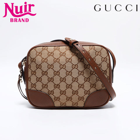 GUCCI GG Canvas Leather SilverMetal Shoulder Bag beige WS12761