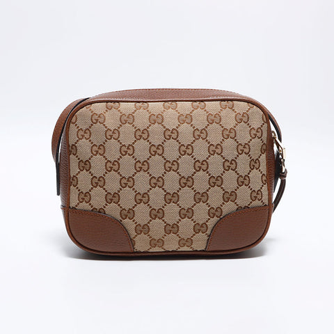 GUCCI GG Canvas Leather SilverMetal Shoulder Bag beige WS12761