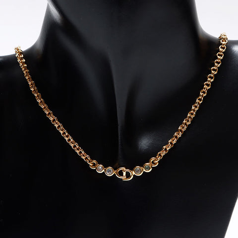 Christian Dior CD logo rhinestone Necklace gold WS12791