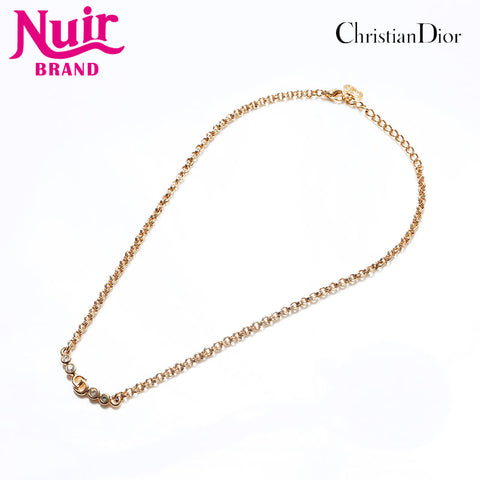 Christian Dior CD logo rhinestone Necklace gold WS12791