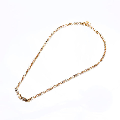 Christian Dior CD logo rhinestone Necklace gold WS12791