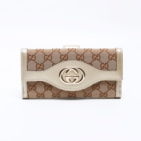 グッチ GUCCI GGキャンバス インターロッキング 長財布 ゴールド ベージュ WS12795