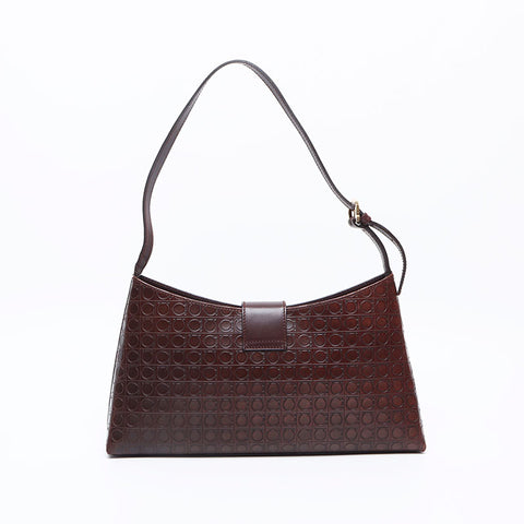 Salvatore Ferragamo Gancini浮雕皮革肩带棕色WS12799