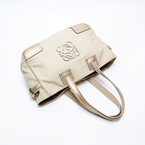 LOEWE Anagram Leather Canvas Tote Bag gold WS12802