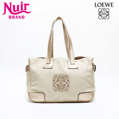 LOEWE Anagram Leather Canvas Tote Bag gold WS12802