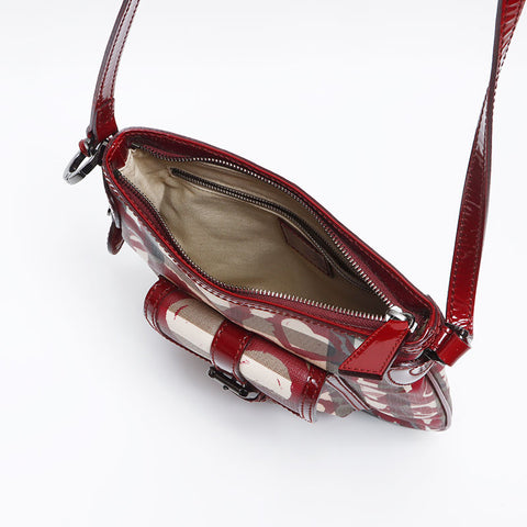 BURBERRY Nova Check Heart Enamel Shoulder Bag Beige red WS12805