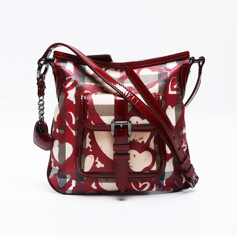 BURBERRY Nova Check Heart Enamel Shoulder Bag Beige red WS12805