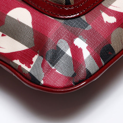 BURBERRY Nova Check Heart Enamel Shoulder Bag Beige red WS12805