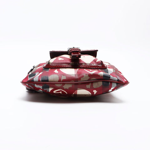 BURBERRY Nova Check Heart Enamel Shoulder Bag Beige red WS12805