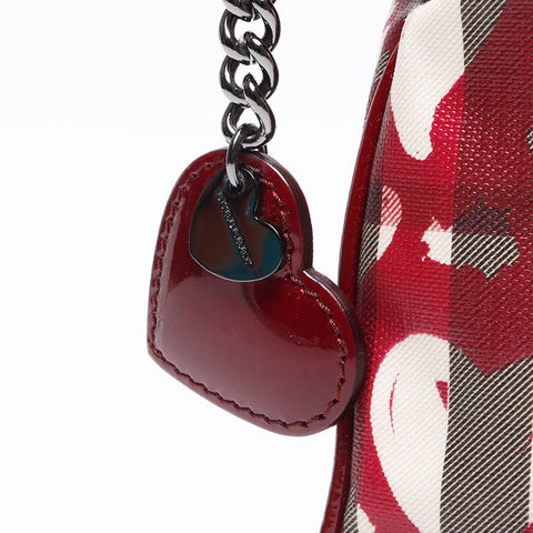 BURBERRY Nova Check Heart Enamel Shoulder Bag Beige red WS12805