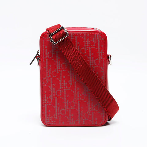 極美品 クリスチャンディオール Christian Dior トロッター レザー オブリーク ショルダーバッグ レッド WS12808