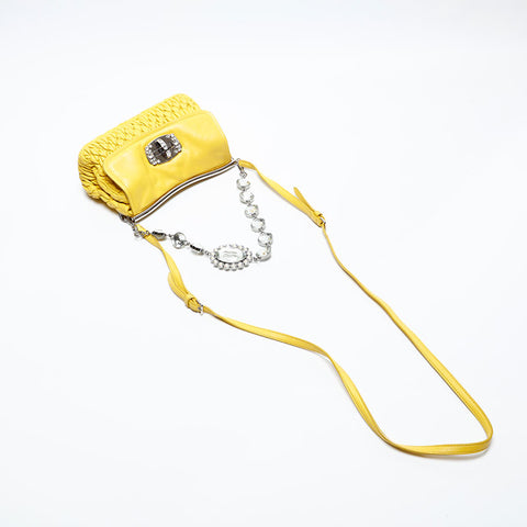 Miu Miu Matelasse Crystal Nappa Shoulder Bag yellow WS12815