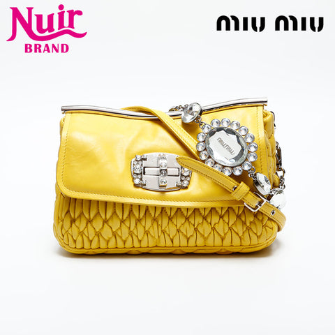 Miu Miu Matelasse Crystal Nappa Shoulder Bag yellow WS12815