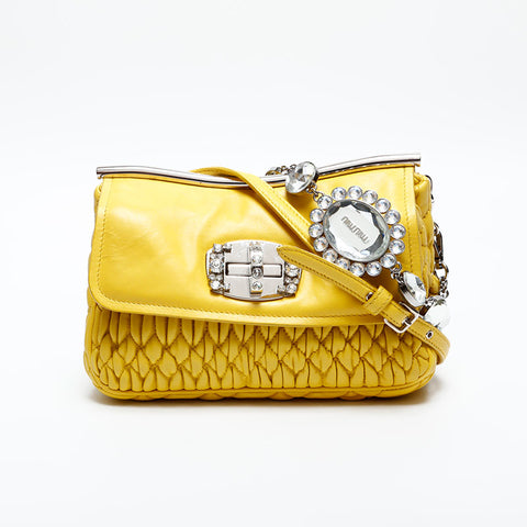Miu Miu Matelasse Crystal Nappa Shoulder Bag yellow WS12815