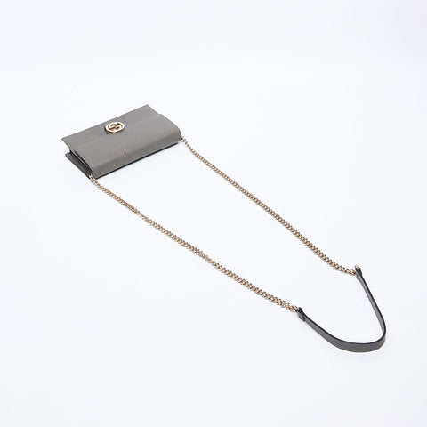 グッチ GUCCI インターロッキング GG レザー チェーン ウォレット ショルダーバッグ グレー WS12824