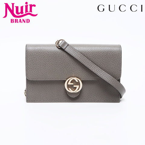 グッチ GUCCI インターロッキング GG レザー チェーン ウォレット ショルダーバッグ グレー WS12824
