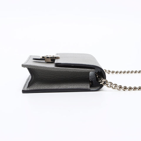 グッチ GUCCI インターロッキング GG レザー チェーン ウォレット ショルダーバッグ グレー WS12824